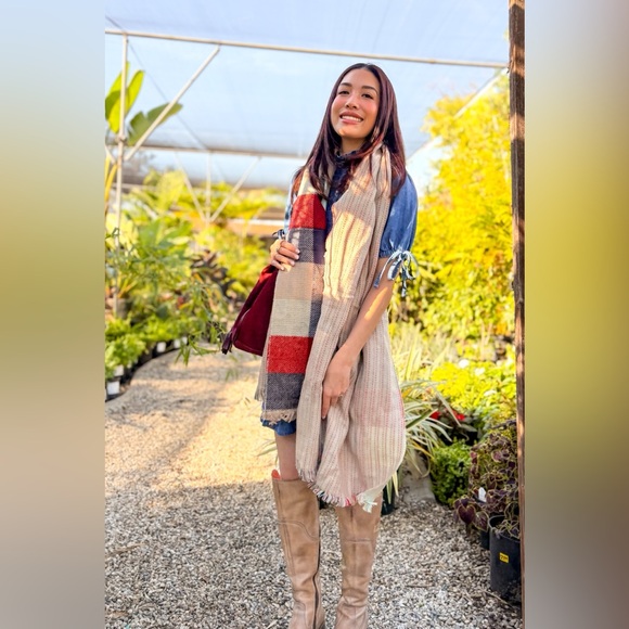 Mint/Red Check Stripe Reversible Scarf - Picture 12 of 12